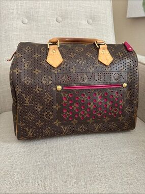 Louis Vuitton Brown Monogram Perforated Speedy Fuchsia